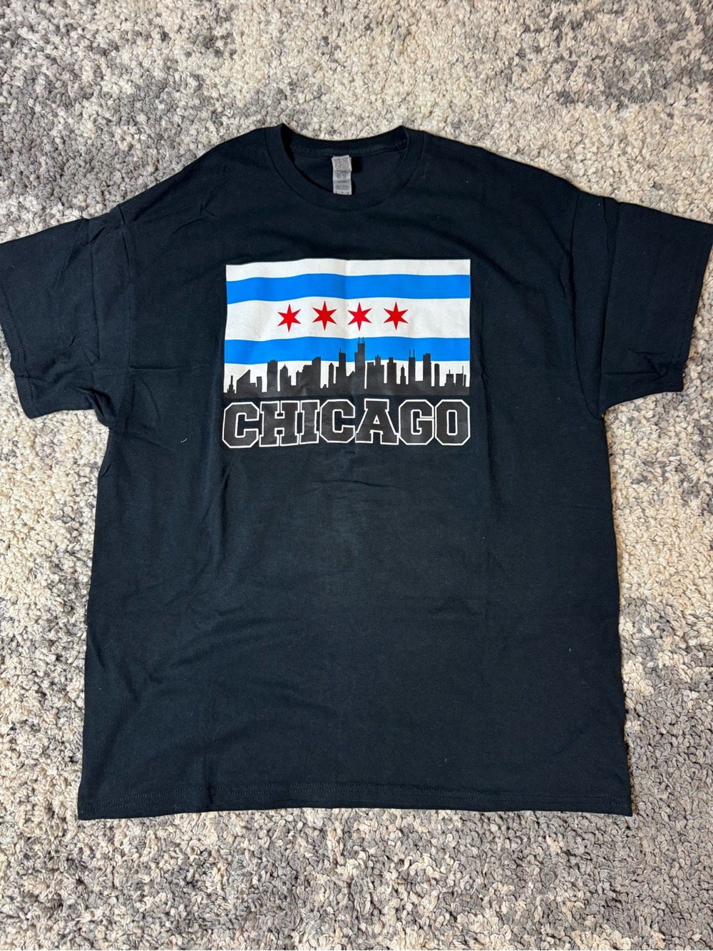 Unbranded, Men’s Chicago Flag & Skyline Graphic T-Shirt in Black, XL